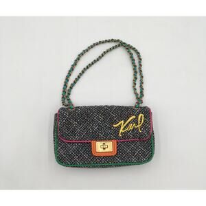 Karl Lagerfeld Colorful Agyness Tweed Shoulder Bag Logo